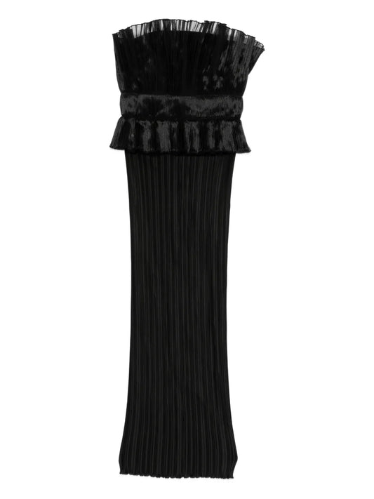 Lidee Ruffled Pleated Midi Dress — Black — Size M — Front View