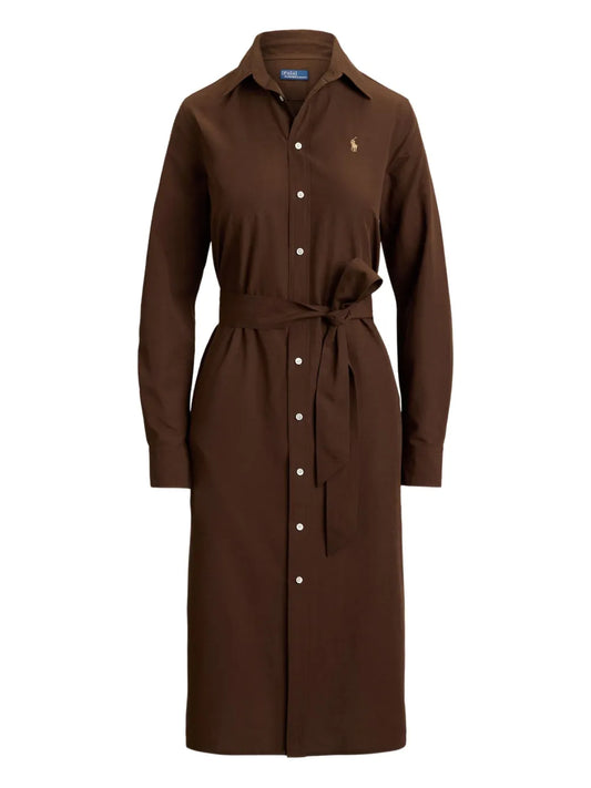 Polo Ralph Lauren Polo Pony Long Sleeved Dress — Dark Brown/ Brown/ Red — Size XS — Front View