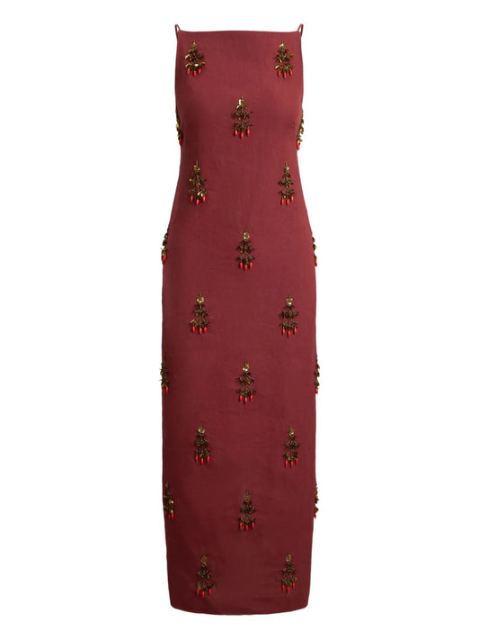 Polo Ralph Lauren Embellished Sleeveless Dress — Red — Size XS — Front View