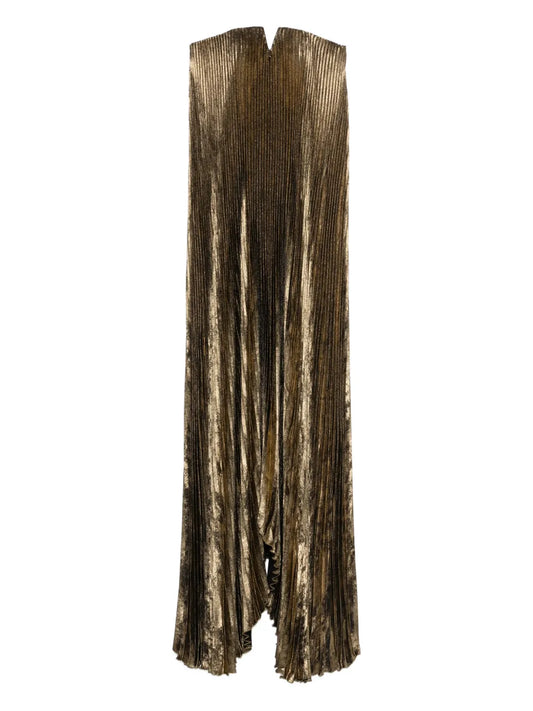 Lidee Pleated Gown — Gold — Size XS — Front View