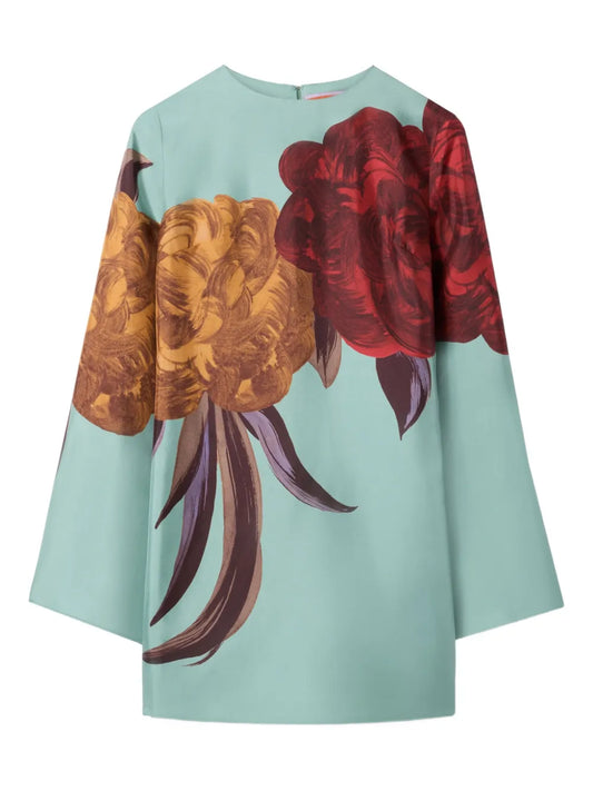 La Doublej Supremes Swing Floral Print Mini Dress — Blue — Size XS — Front View