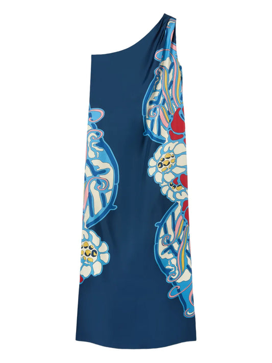La Doublej Roy One Shoulder Print Maxi Dress — Blue — Size S — Front View