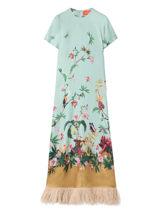 La Doublej Swing Floral Panel Maxi Dress — Blue — Size XS — Front View