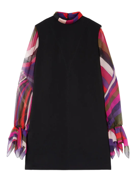 Pucci Contrast Sleeves Mini Dress — Black — Size S — Front View
