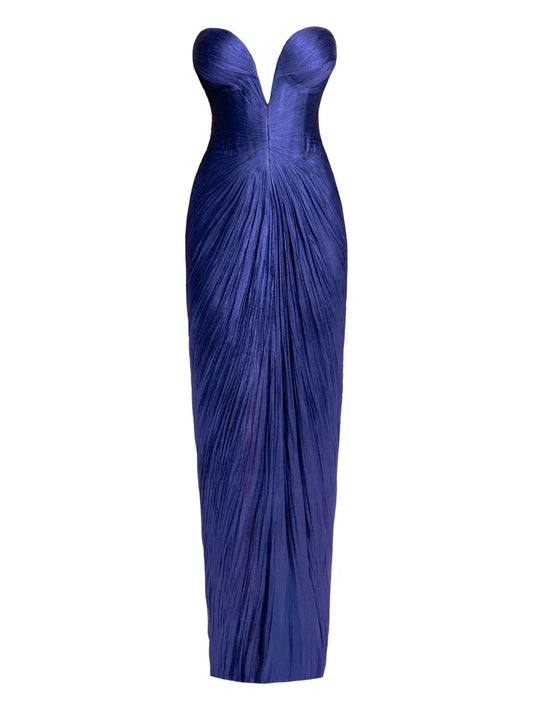Maria Lucia Hohan Alessandra Strapless Lace Up Maxi Dress — Blue — Size M — Front View