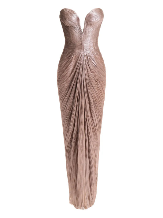 Maria Lucia Hohan Alessandra Strapless Maxi Dress — Brown — Size S — Front View