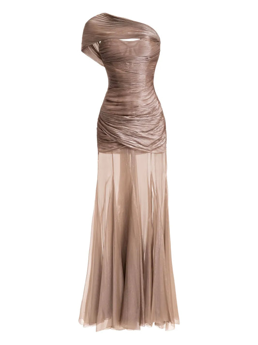 Maria Lucia Hohan Marimar One Shoulder Dress — Beige — Size S — Front View