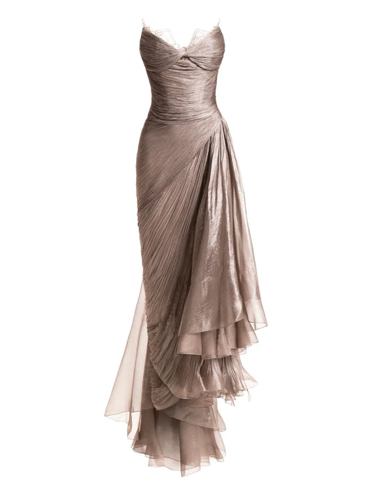 Maria Lucia Hohan Jolie Pleated Dress — Beige — Size XS — Front View