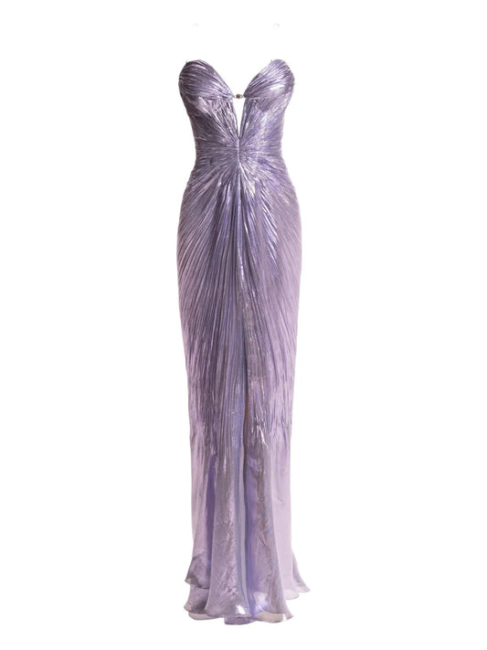 Maria Lucia Hohan Sara Metallic Effect Maxi Dress — Purple — Size XS — Front View