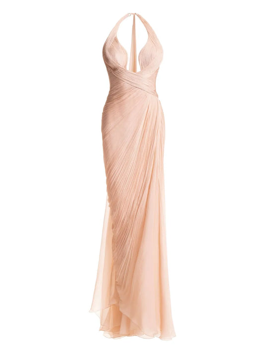 Maria Lucia Hohan Milagros Halterneck Draped Maxi Dress — Same as shown — Size XS — Front View