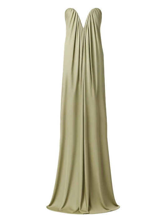 The New Arrivals Ilkyaz Ozel Olivienne Heart Neck Maxi Dress — Green — Size XS — Front View