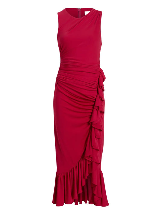 Cinq A Sept Fatima Ruffled Midi Dress — Red — Size XS — Front View