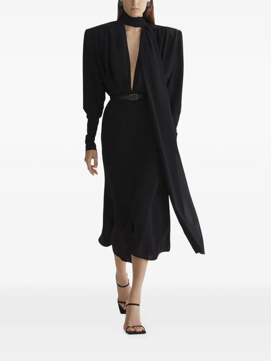 Mugler Black Scarf Dress — Black/ Red — Size XS — Front View