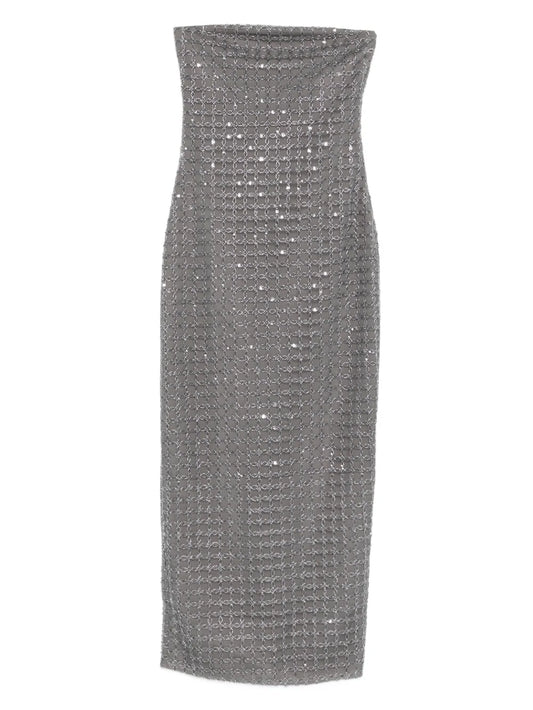 Rotate Birger Christensen Bead Embellishment Maxi Dress — Grey — Size XS — Front View
