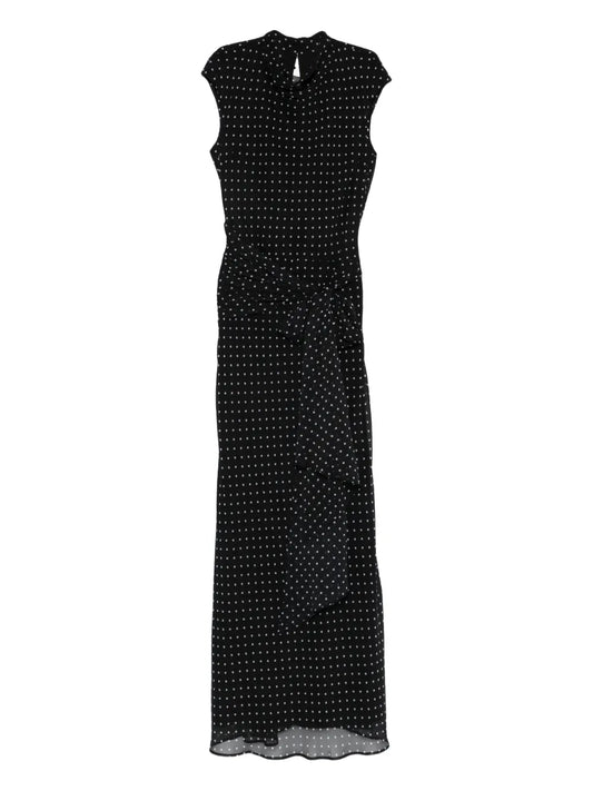 Rotate Birger Christensen Polka Dot Maxi Dress — Black — Size XS — Front View