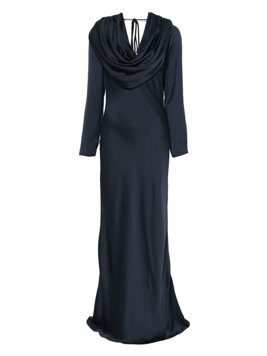 Rotate Birger Christensen Cowl Neck Maxi Dress — Blue — Size XS — Front View