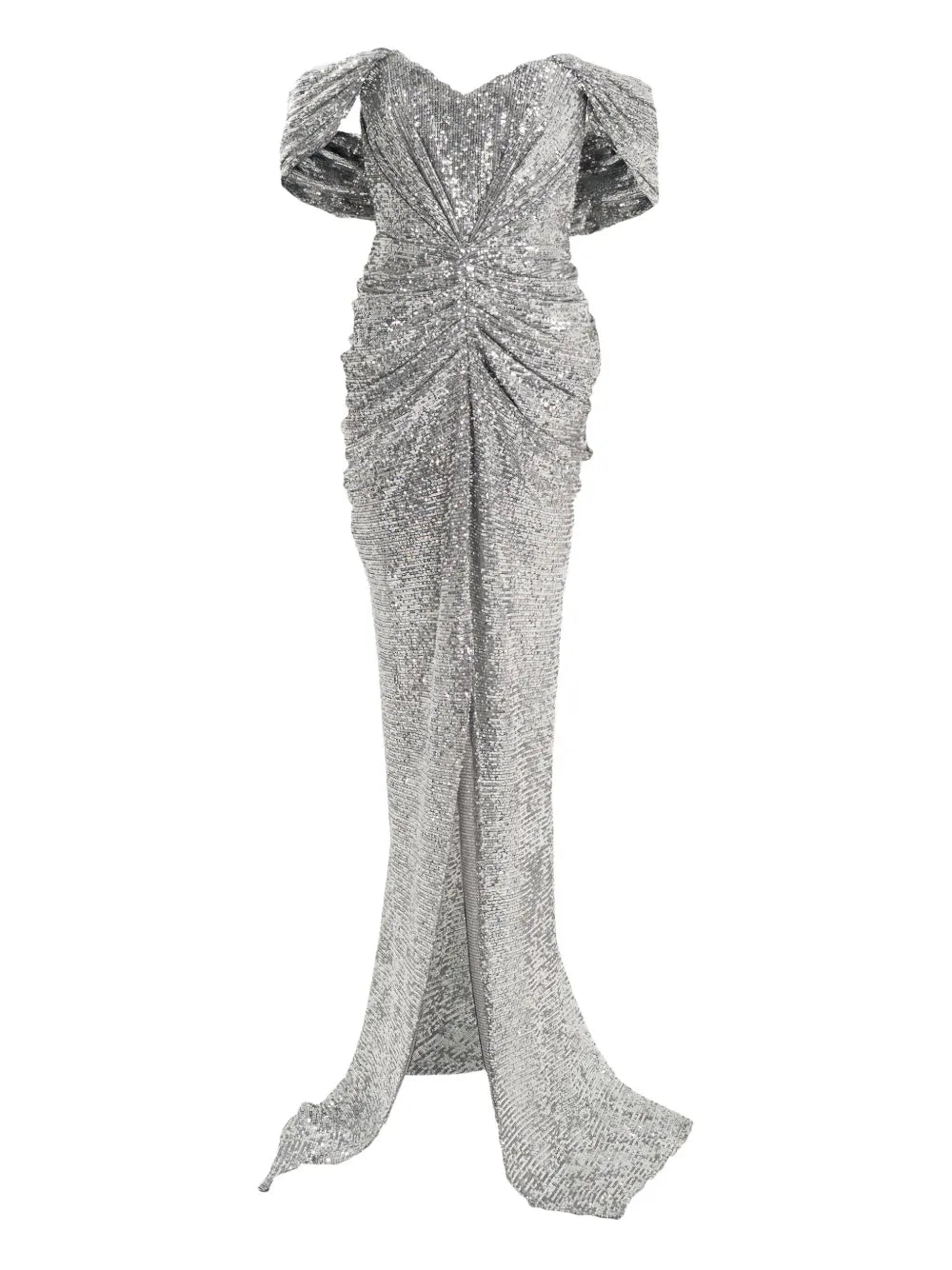Ana Radu Off Shoulder Maxi Dress — Silver — Size S — Front View