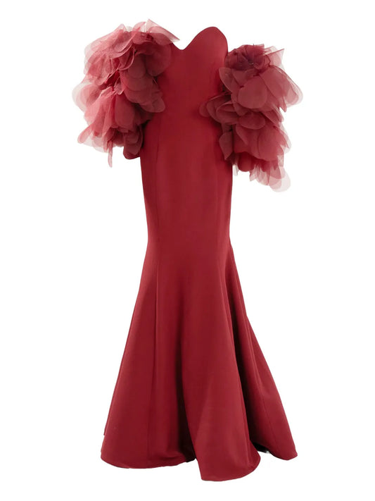Ana Radu Ruffled Off Shoulder Maxi Dress — Red — Size XS — Front View