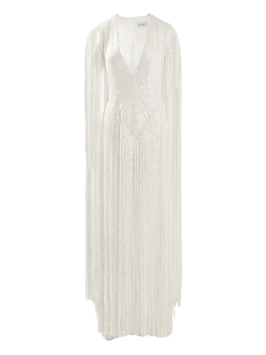 Ana Radu Sequin Embellished Maxi Dress — White — Size XS — Front View