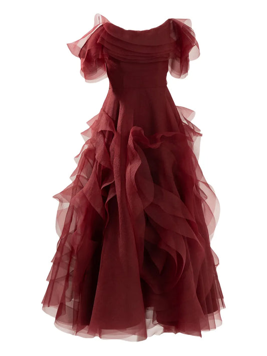 Ana Radu Off Shoulder Midi Dress — Red — Size S — Front View