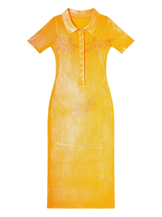 Diesel X Karol G M Orange Ribbed Midi Dress — Orange — Size XS — Front View