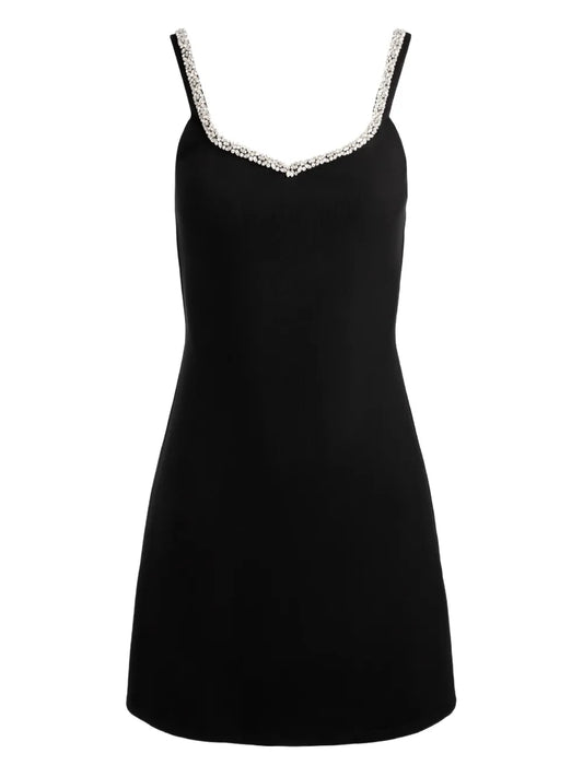 Alice Olivia Eve Embellished Trim Mini Dress — Black — Size S — Front View