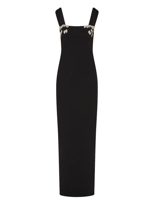 Rachel Gilbert Embellished Square Neck Maxi Gown — Black — Size XS — Front View