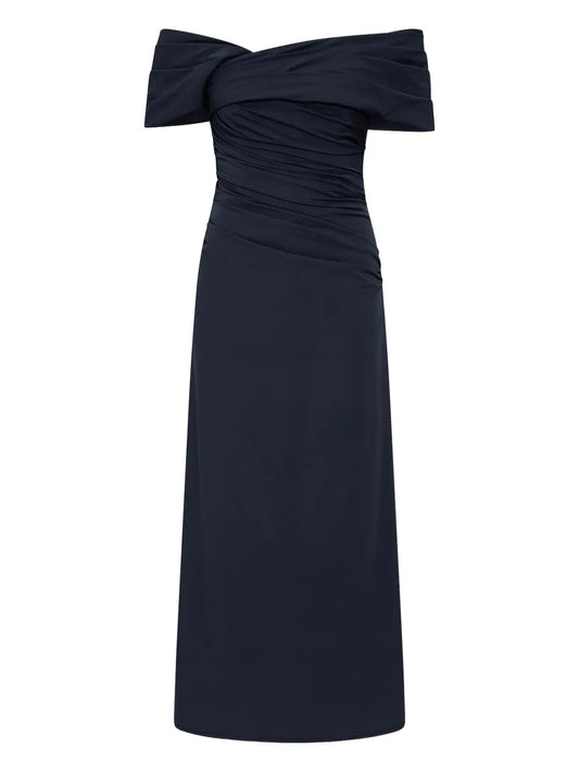 Rachel Gilbert Gale Off Shoulder Dress — Blue/ Navy — Size XS — Front View