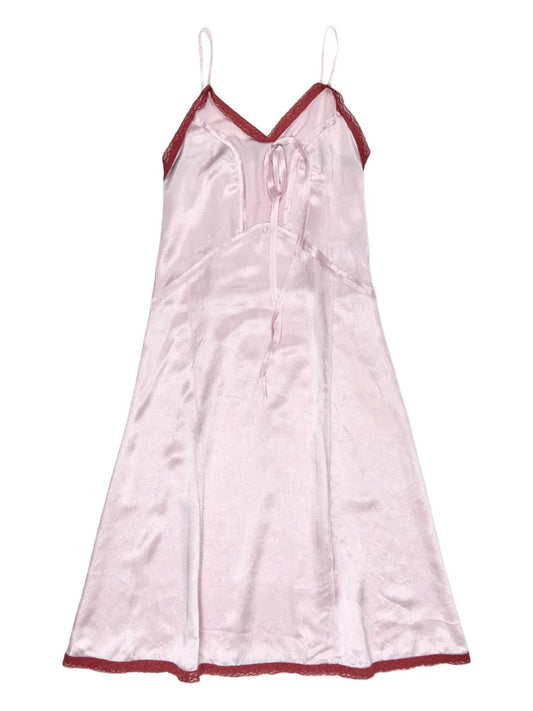 Bimba Y Lola Lace Trim Tie Midi Dress — Pink — Size XS — Front View