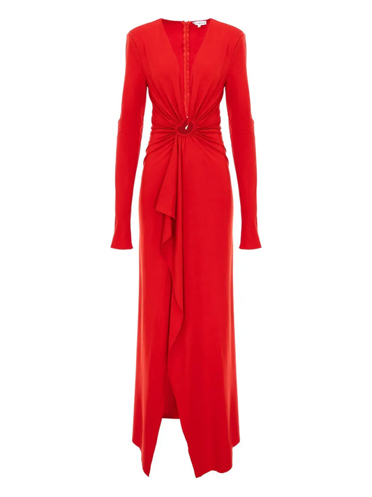 Cuanna Katherina Ring Detail Maxi Dress — Red — Size XS — Front View