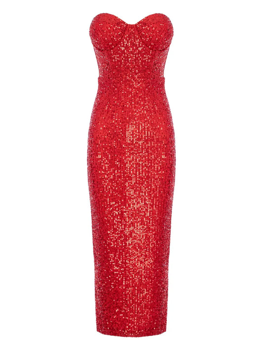 Cuanna Karlie Sequin Embellishment Midi Dress — Red — Size S — Front View