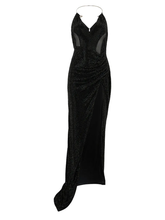 Philipp Plein Slit Open Back Maxi Dress — Black — Size XS — Front View