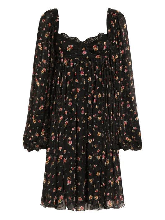 Dolce Gabbana Floral Lace Mini Dress — Black — Size XS — Front View