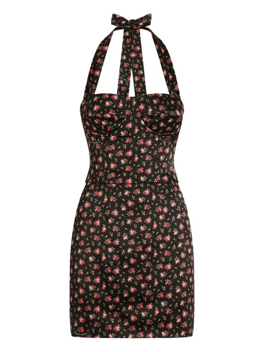 Dolce Gabbana Floral Print Mini Dress — Black — Size XS — Front View