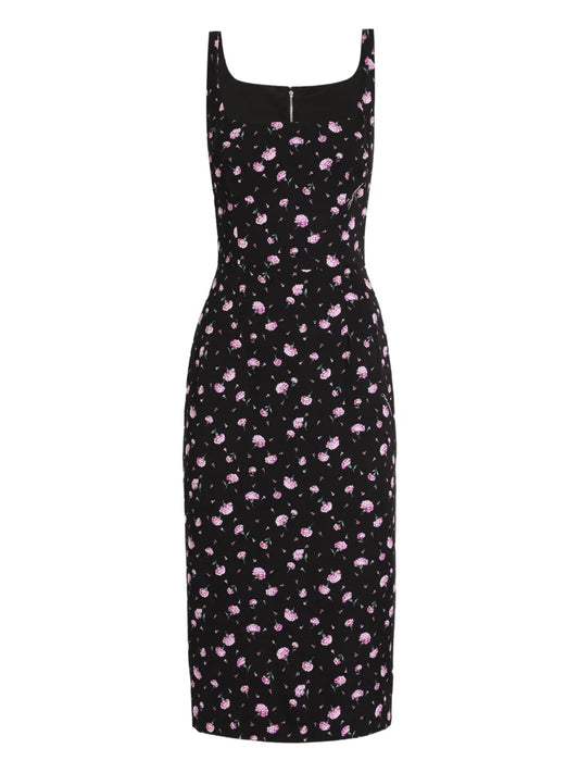 Dolce Gabbana Floral Print Midi Dress — Black — Size XS — Front View