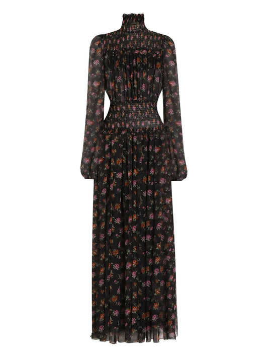 Dolce Gabbana Floral Maxi Dress — Black — Size XS — Front View