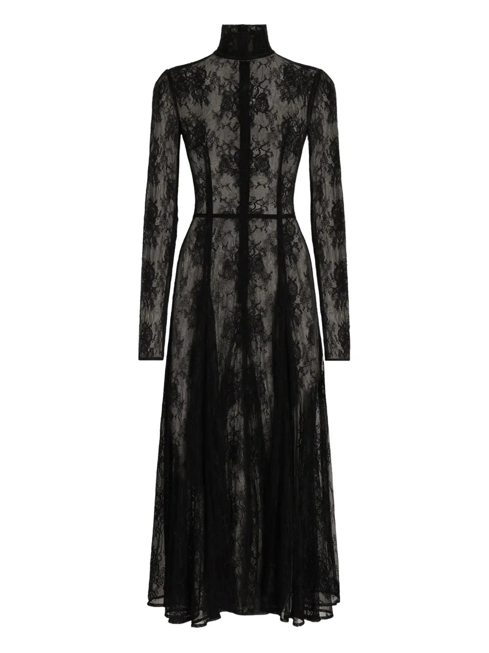 Dolce Gabbana Lace High Neck Midi Dress — Black — Size XS — Front View