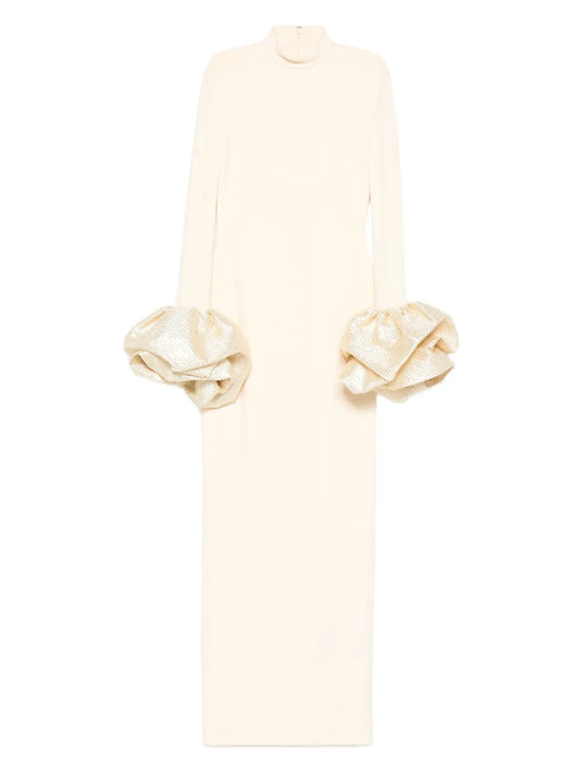 Solace London Long Sleeve Maxi Dress — Beige — Size S — Front View