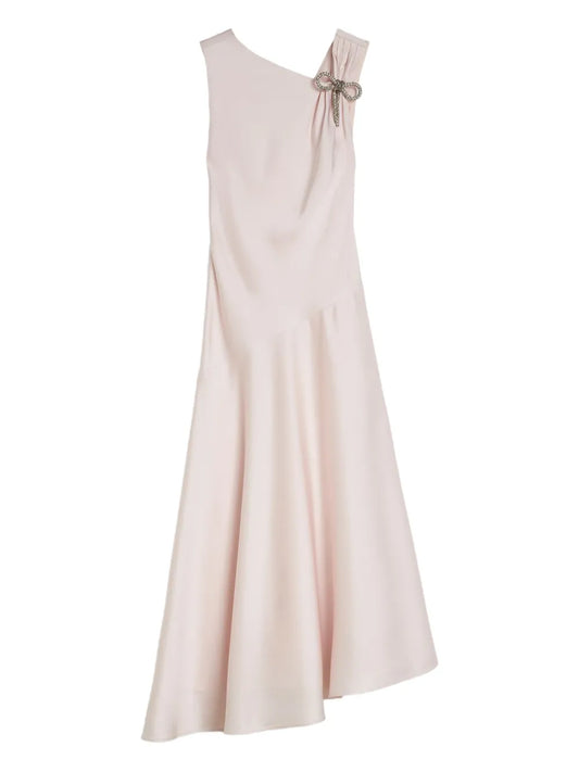 Jil Sander Jewel Bow Flared Evening Dress — Red/ Pink — Size L — Front View