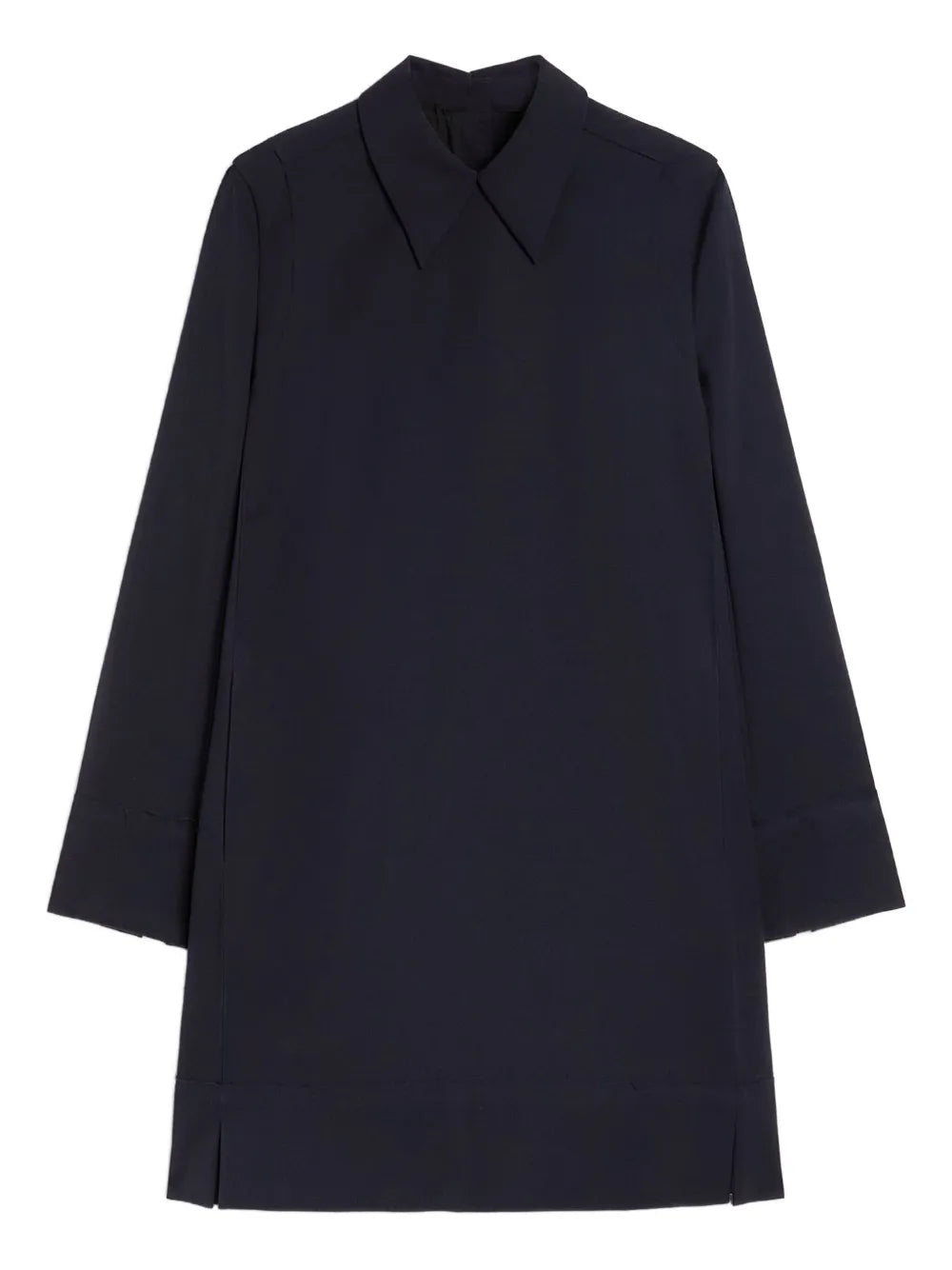 Jil Sander Pointed Collar Wool Gabardine Mini Dress — Blue — Size M — Front View