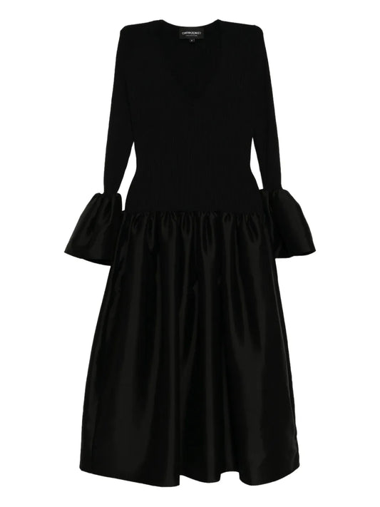 Cynthia Rowley Flared Sleeves Dress — Black/ Red — Size S — Front View