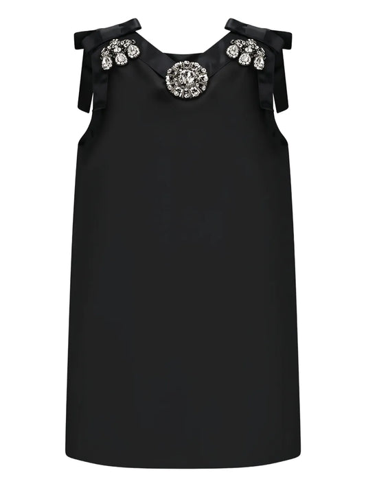 Dolce Gabbana Crystal Embellishment Mini Dress — Black — Size XS — Front View
