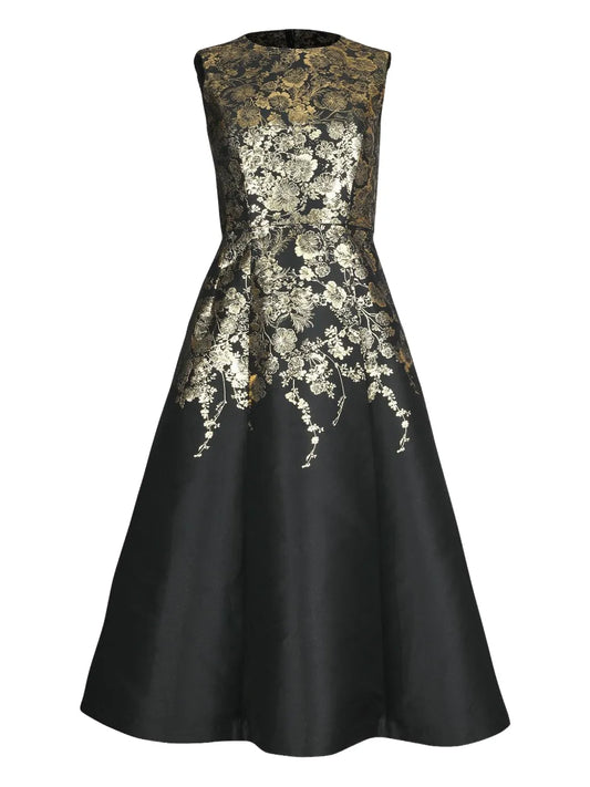 Adam Lippes Eloise Floral Embellished Midi Dress — Black/ Red — Size XS — Front View
