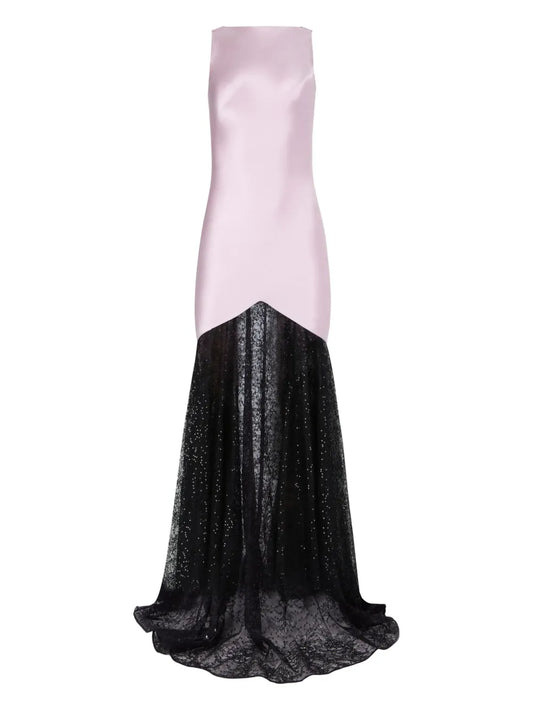 Nina Ricci Mermaid Lace Detail Maxi Dress — Black/ Purple — Size S — Front View