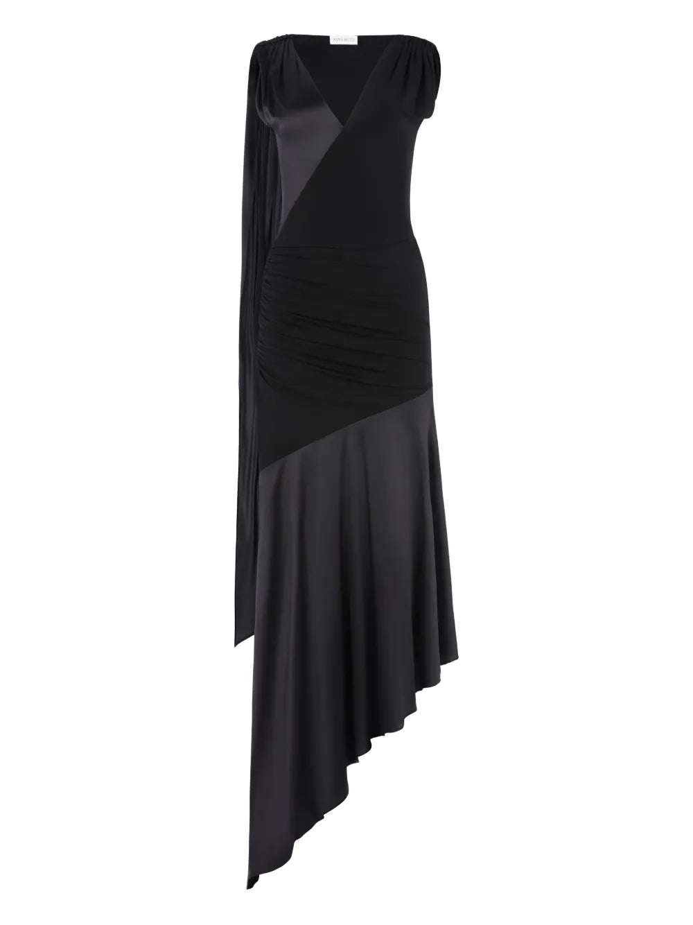 Nina Ricci Asymmetrical Midi Dress — Black — Size XS — Front View