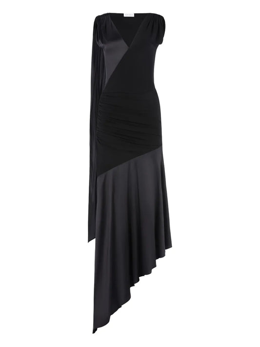 Nina Ricci Asymmetrical Midi Dress — Black — Size XS — Front View