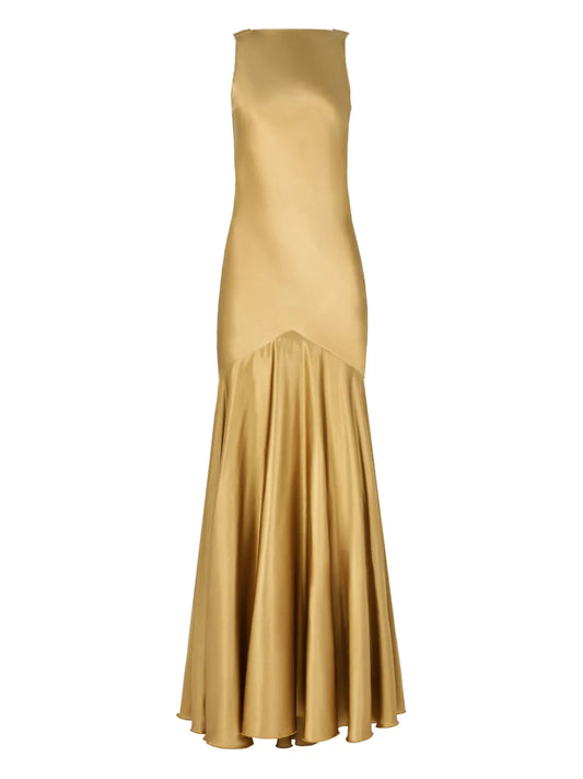 Nina Ricci Mermaid Open Back Maxi Dress — Gold — Size XS — Front View