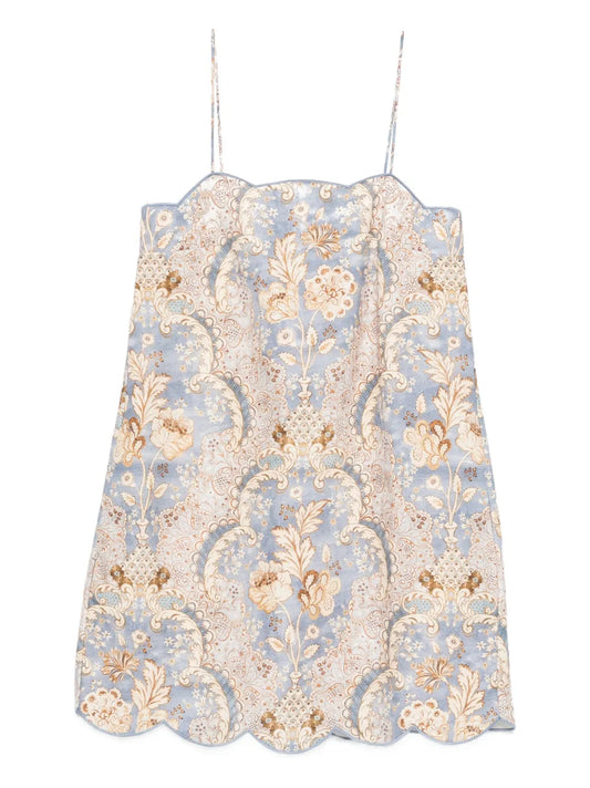Zimmermann Daylight Scallop Mini Dress — Blue — Size M — Front View