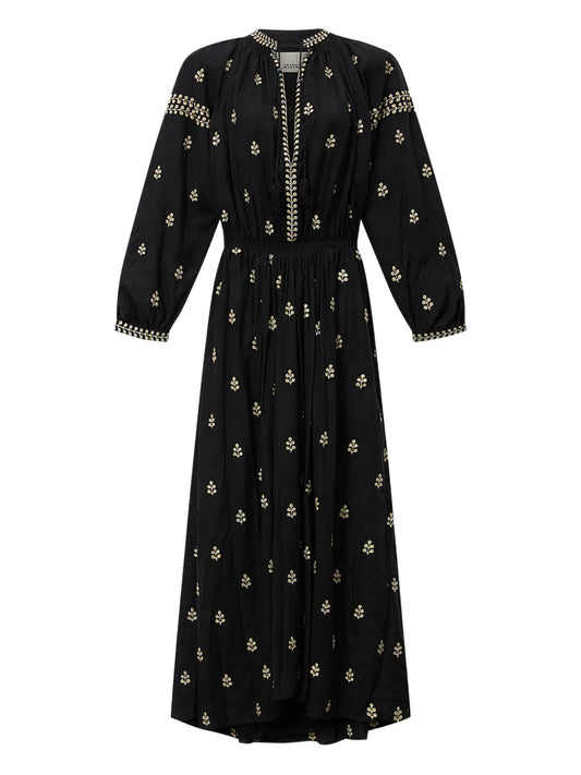 Isabel Marant Maxi X Rodilia Embroidered Dress — Black/ Red — Size S — Front View