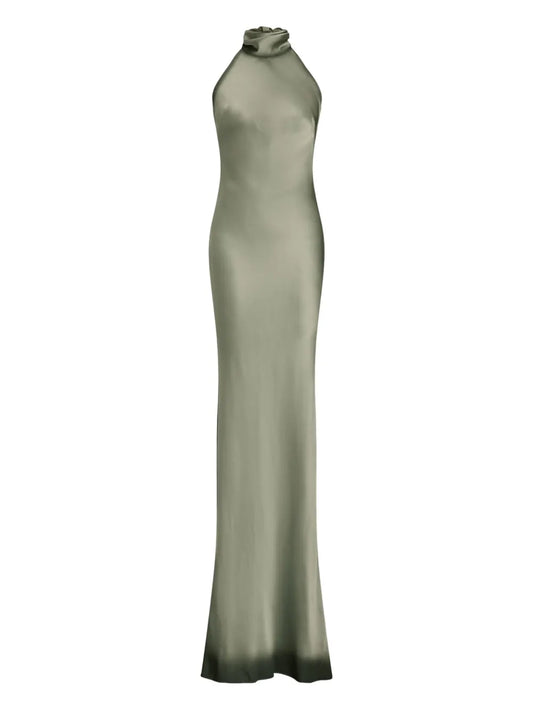 Ralph Lauren Collection Halter Neck Sleeveless Maxi Dress — Green — Size XS — Front View